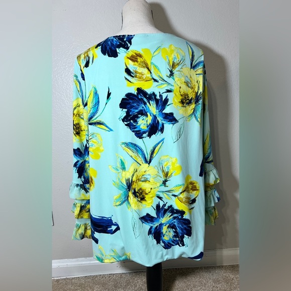 Alfani Woman Long Sleeve Blouse Size 1X Floral Printed Bell Ruffle Sleeve Shirt - Picture 6 of 8